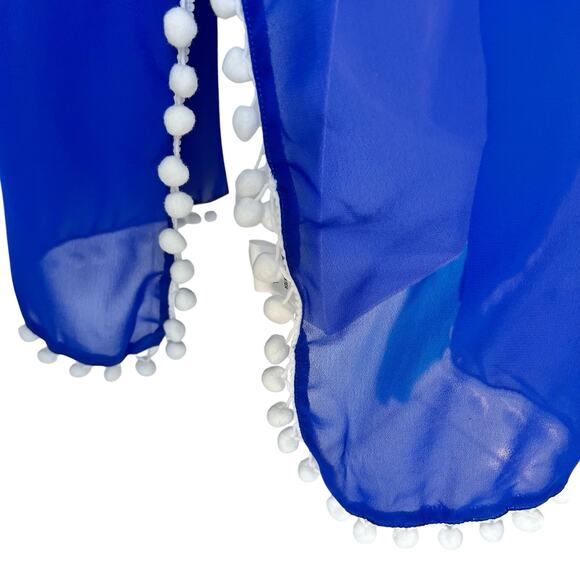 Chiffon Crochet Swimsuit Pullover Cover Up Womens S-M Blue White Beachy Vacation - Picture 11 of 15